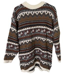 Adele Knitwear Sweater Mens XL Brown Fair Isle Geometric Crew Neck Vintage USA